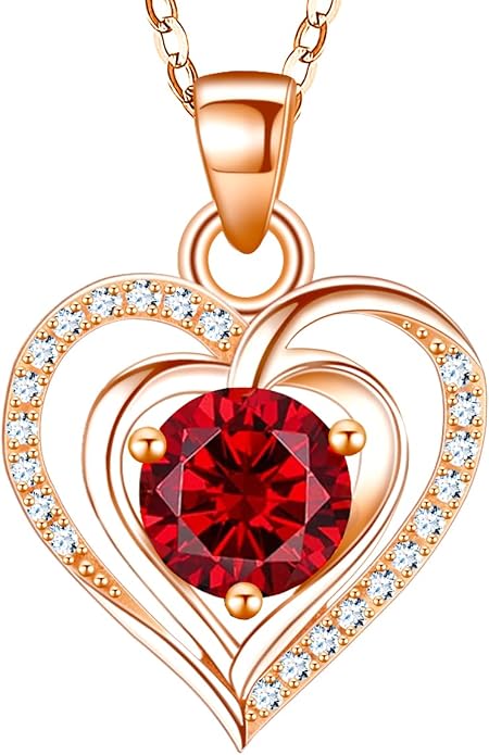 RIVIKO Heart Birthstone Pendant Necklace for Women 925 Sterling Silver Zirconia Necklaces Valentine's Day Anniversary Birthday Mothers Day Jewelry Gifts For Her Mother Wife