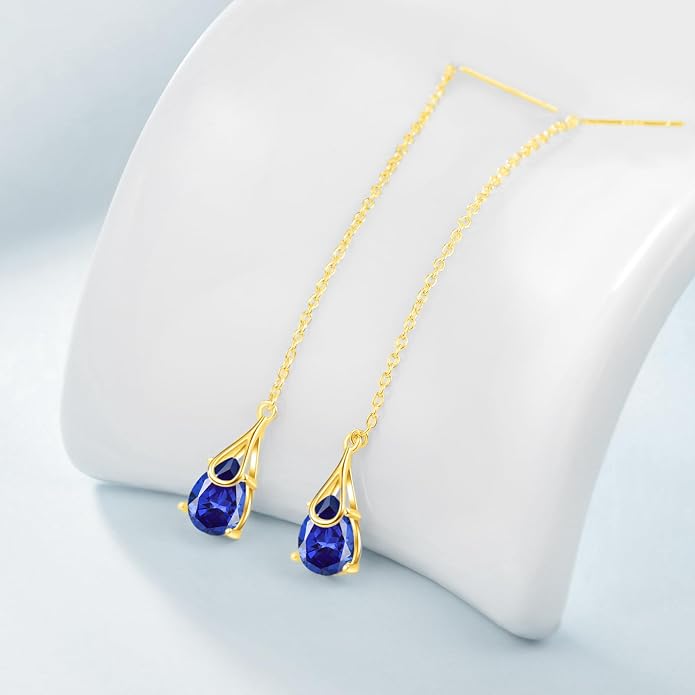 POPLYKE Sterling Silver CZ Threader Earrings Teardrop Chain Tassel Dangling Earrings for Women Dangling Jewelry