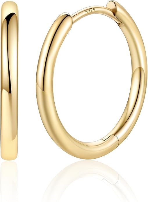 Silvora 14K Gold Plated Huggie Hoop Earrings for Women, Small Sterling Silver Hoops, Hypoallergenic Cartilage Earrings for Sensitive Ears 8/10/12/14/16/18/20MM