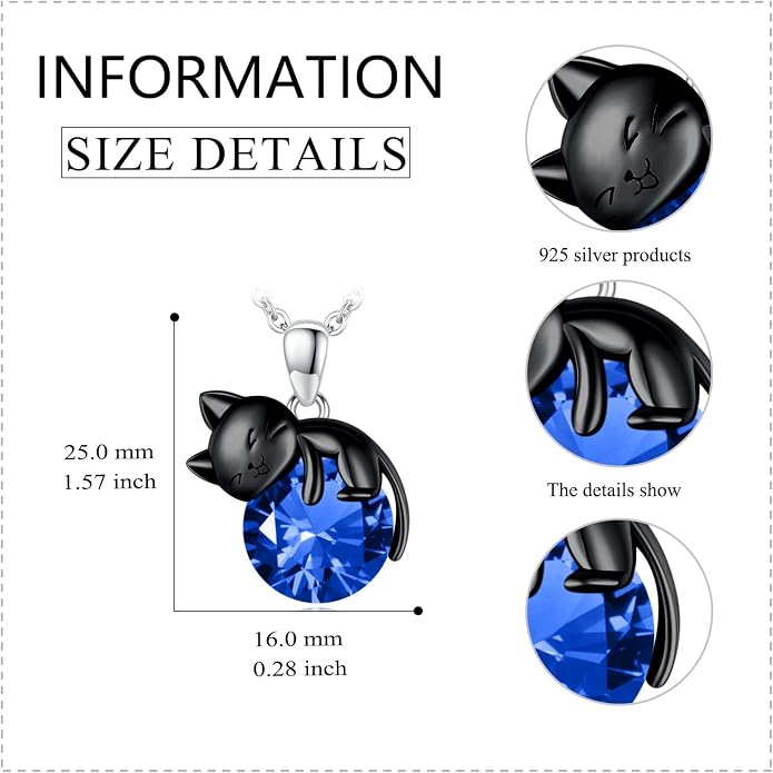 Cat Necklace Sterling Silver Cat Zircon Pendant Gothic Jewelry for Women Animal Lovers Gifts