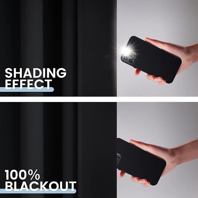 SimpleHome Black 100% Blackout Curtains Room Darkening Living Room 63 Inch | Curtains for Bedroom,Thermal Insulated Grommet Window Drapes,Curtains for Living Room with Black Back,52 x 63 Inch,2 Panels