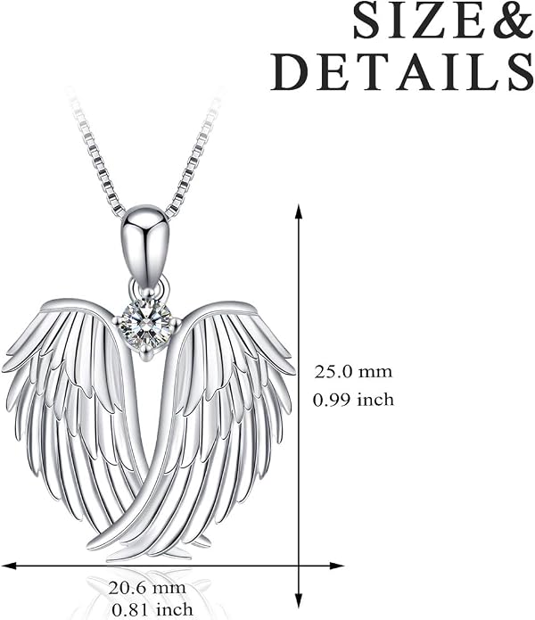 YFN Angel Wings Necklace 925 Sterling Silver Guardian Angel Wings Pendant Necklace Birthstone Necklace for Women Girls Christmas Jewelry Gifts