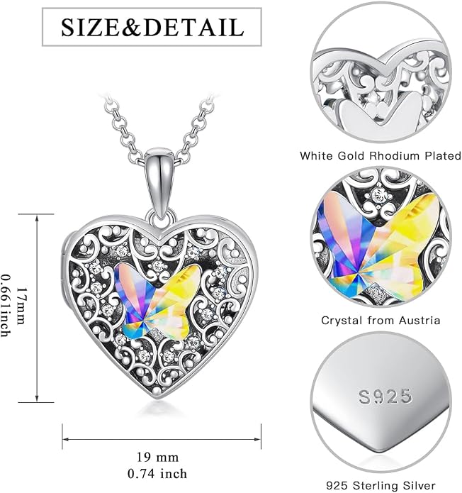 Dorunmo Personalized Locket Necklace 925 Sterling Silver that Holds Pictures Butterfly Birthstone Photo Heart Locket Custom Jewelry Congratulations New Beginnings New Job Gifts for Women