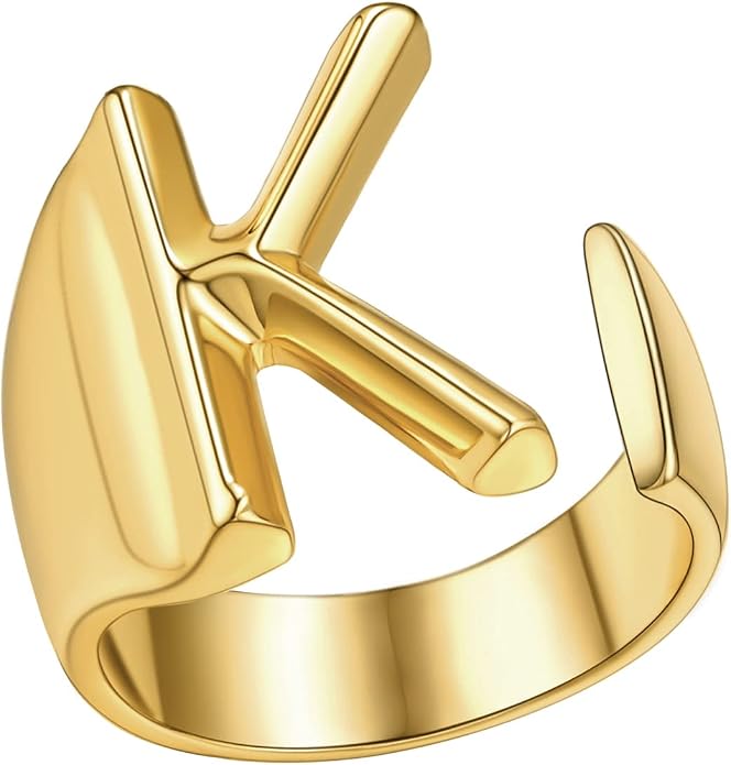 FindChic Customizable Initial Ring Statement 18K Gold Plated Fashion Cuff Rings for Women Alphabet Letter A to Z Resizable Knuckle Ring (with Gift Box)