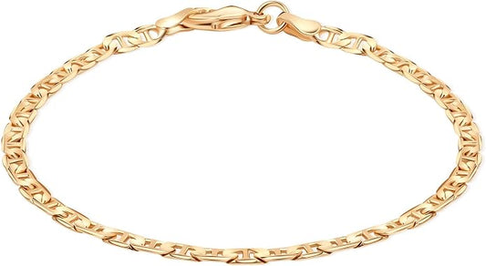 Barzel 18K Gold Plated Flat Mariner/Marina Link Chain Bracelet - Made In Brazil