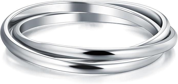 BORUO 925 Sterling Silver Ring, 14K Gold Plated Waterproof Fidget Anxiety Ring, Triple Row Rolling Interlocking Stacking High Polish Band for Women, Men| Each Band Width 1.8mm 3mm Size 4-12