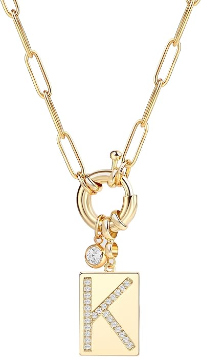 Mint & Lily Gold Initial Necklace for Women – 18K Gold Plated 24” Paperclip Chain with Sparkling Letter Pendant