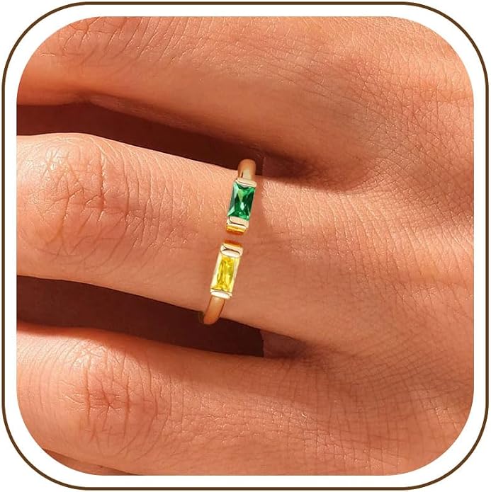 WFYOU Gold Birthstone Rings for Women - Non Tarnish Dainty 14K Gold Plated Stackable CZ Rings for Her & Couples - Personalized Jewelry Gift for Birthday
