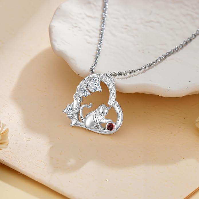 PELOVNY Teddy Bear Necklace for Women 925 Sterling Silver Bear/Highland Cow/Fox/Cat/Axolotl Birthstone Necklace Christmas Birthday Jewelry Gifts for Mom Daughter Wife Sister