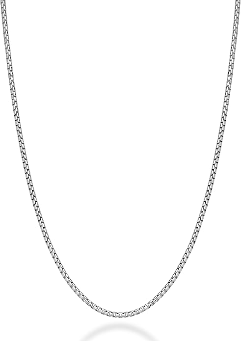 Miabella Italian 925 Sterling Silver Solid 2mm Round Box Chain Necklace for Women Men, Made in Italy