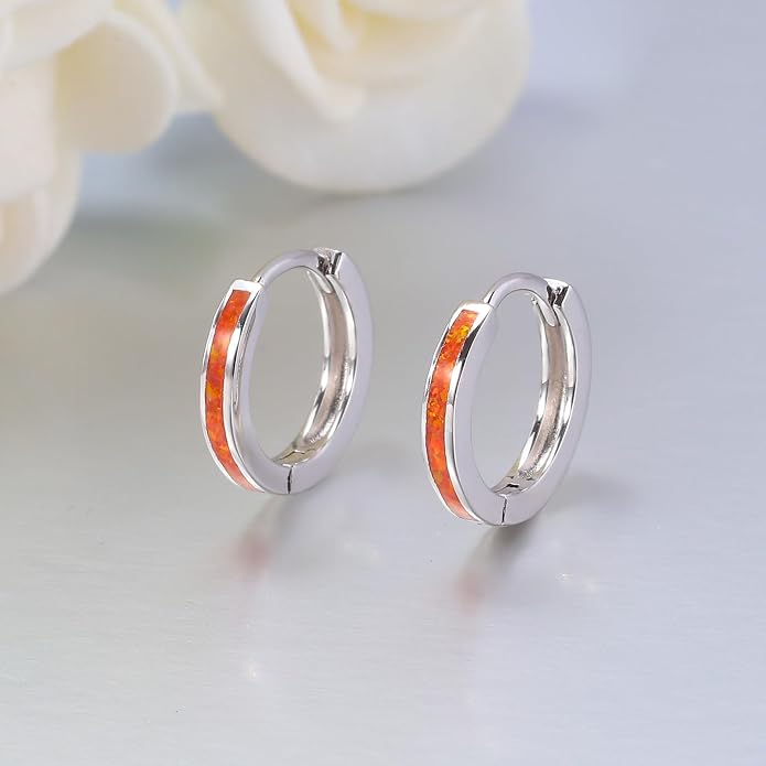 CiNily Sterling Silver Hoop Earrings, Tiny Opal Hoop Earrings for Women Small Huggie Earrings Lightweight Dainty Mini Hoops Hypoallergenic Jewelry Cartilage Piercing Hoop Earrings 12mm