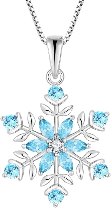 PYNYZ Snowflake Necklace 925 Sterling Silver Snoefalke Birthstone Pendant Christmas Jewelry for Women