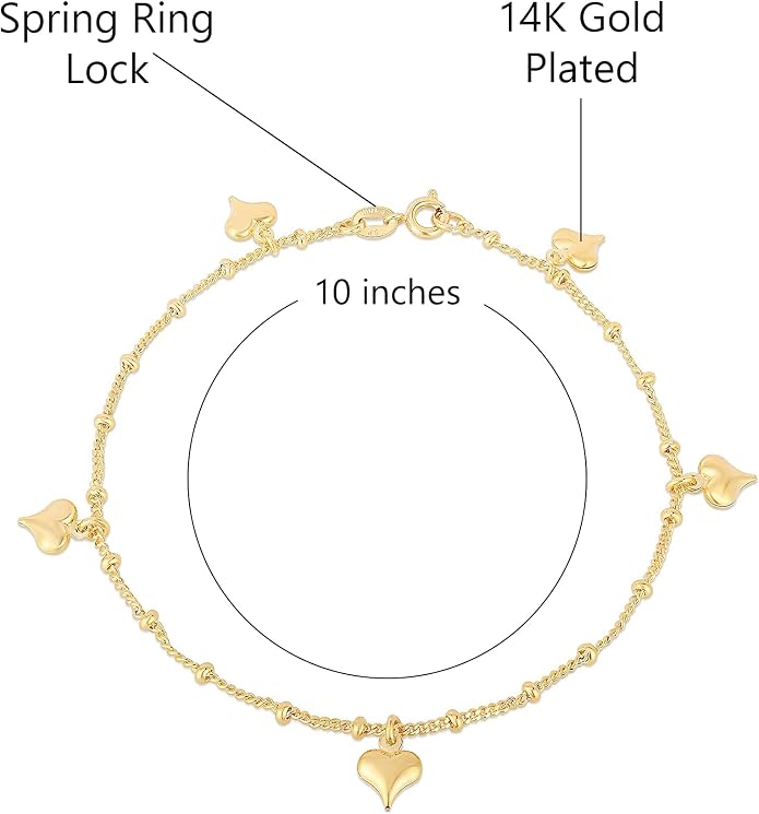 Savlano 14K Gold Plated 10 Inches Pendant Charm Chain Summer Anklet for Women Comes With a Gift Box