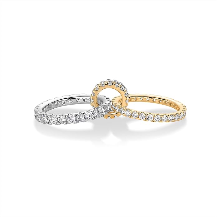 PAVOI 14K Gold Plated Interlocking Ring for Women - Chunky Connected Bands Interlock Stackable Rings for Women - Trendy Cubic Zirconia Two Tone Interlocked Multi-Band Statement Jewelry
