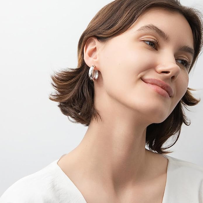 BERRICLE Sterling Silver CZ Dome Fashion Hoop Huggie Earrings for Women, Cubic Zirconia, Rose/Yellow Gold Flashed, Small/Medium Size (0.5-1 Inch)