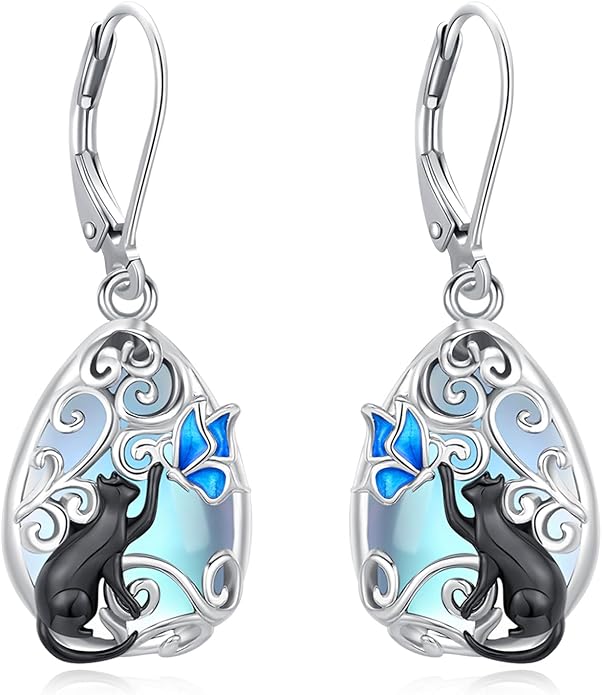 Eusense Sterling Silver Dangle Earrings for Women Tree of Life Animals Moonstone Turquoise Leverback Earrings Jewelry Gifts