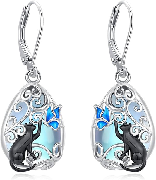 Eusense Sterling Silver Dangle Earrings for Women Tree of Life Animals Moonstone Turquoise Leverback Earrings Jewelry Gifts