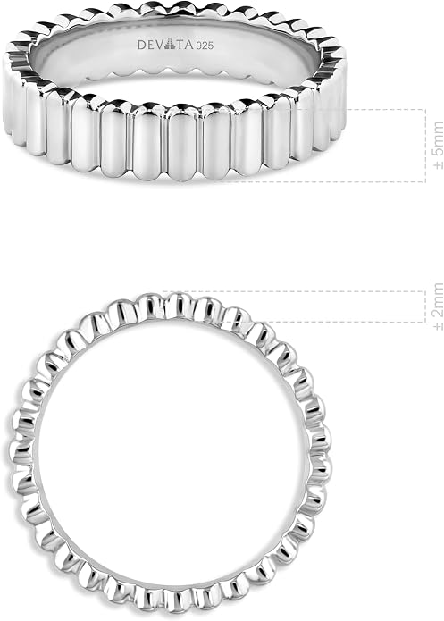 DEVATA Gold or Rhodium Plated Sterling Silver 925 – Eternity, Band Ring for Women – Heart, Knot, Clover, Infinity, Mariner, Cable, Curb, Cuban, Figaro, Daisy, Rope, Ribbed, Dome