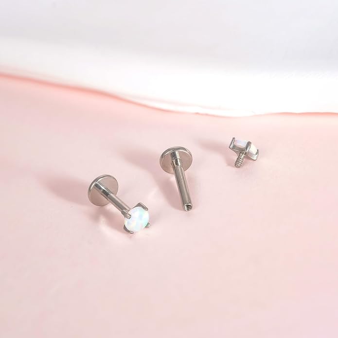 Limerencia 2Pcs 18g Titanium Internally Threaded Tragus Piercing Jewelry Nose Studs Flat Back Earrings Labret, Lip, Helix, Cartilage, Conch, Medusa Piercing for Women Men Sensitive Ears
