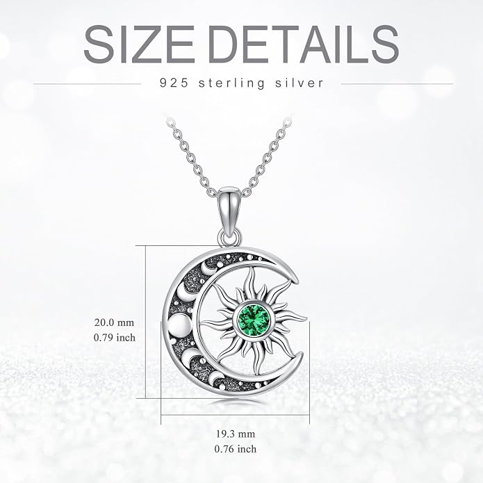 Sun and Moon Necklace 925 Sterling Silver Sun Moon Pendant Gemstone Jewelry Gifts for Women