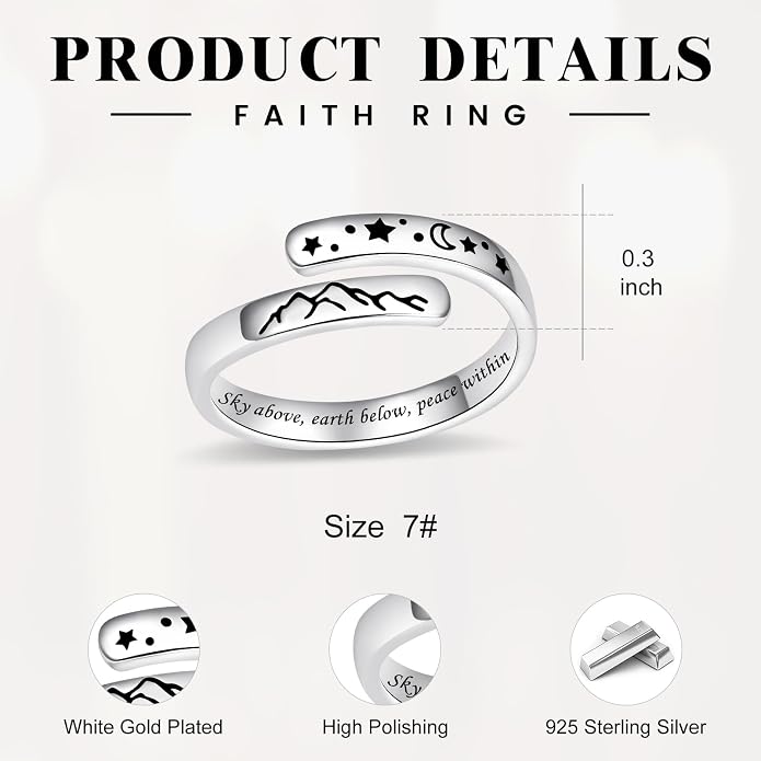 BEILIN 925 Sterling Silver Inspirational Jewelry Rings Adjustable Ring Personality Encouragement Gift for Teens Women