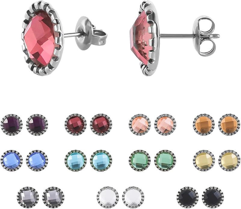 11 Pairs Crystal Rhinestone Stud Earrings Stainless Steel Multicolor Stud Earrings Set for Women