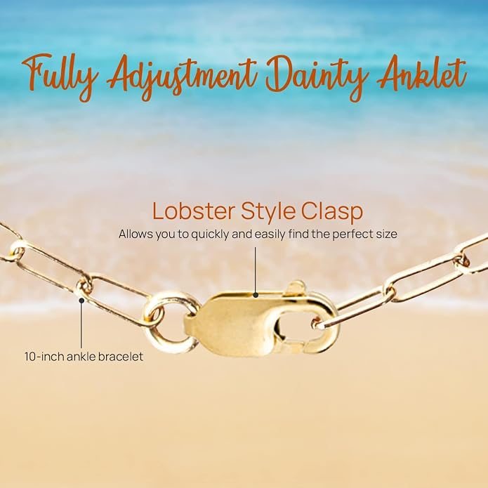 14K Gold Filled Anklet for Women – Figaro & Cable Chain Gold Ankle Bracelet, Waterproof Non Tarnish Dainty Adjustable Anklets for Women, Hypoallergenic Summer Beach Foot Jewelry, Mothers Day Birthday Gift for Women