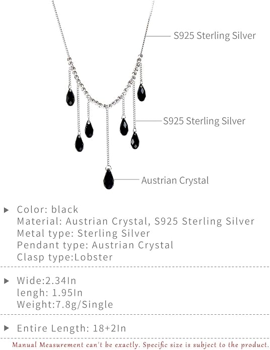 925 Sterling Silver Handmade Crystals Rain Drop Tassel layered Pendant Boho necklace statement Chandelier shape Lobster Clasp Length Choker 18"+2" Ideal Gift for Women Ladies Dress accessories.