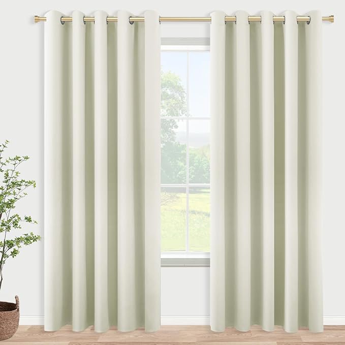 KOUFALL Drapes for Living Room,Half Blackout 72 Inch Wide 96 Inches Long Curtains 2 Panel Set with Rings Top,Natural Linen Color