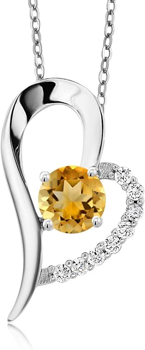 Gem Stone King Heart Shape Pendant Necklace For Women | 925 Sterling Silver | 6MM Round Gemstone Birthstone | Heart Necklace For Women | With 18 Inch Silver Chain