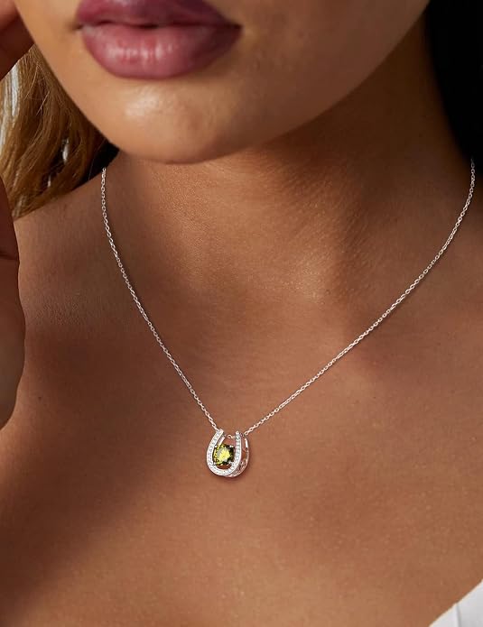 925 Sterling Silver Horseshoe Necklace for Women Round Gemstone Birthstone Necklace Sapphire/Emerald/Ruby/CZ Horse Shoe Pendant Necklaces Jewelry Gift