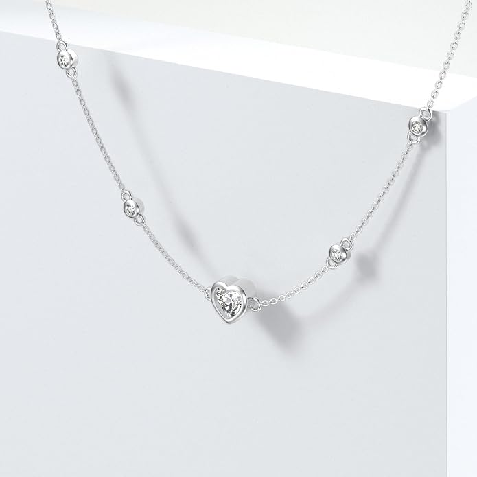 925 Sterling Silver Heart Necklace for Women Ladies Cubic Zirconia Heart Jewelry Gifts