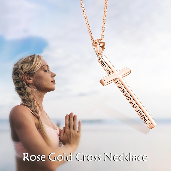 POPLYKE Cross Necklace 925 Sterling Silver Philippians 4:13 I Can Do All The Things Inspirational Necklace Gifts for Women Men 20+2''