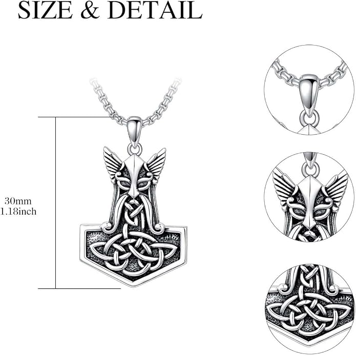 Viking Necklace for Men 925 Sterling Silver Viking Wolf/Thors Hammer/Vegvisir/Tree of Life/Compass Pendant Norse Necklace Amulet Talisman Christmas Gifts for Him Her