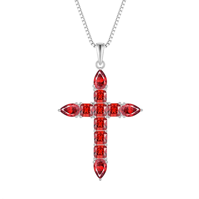 STARCHENIE 925 Sterling Silver Cross Necklace for Women Birthstone Jewelry | 925 Sterling Silver Crucifix Pendant, Birthstone Jewelry, Christian Religious Gift for Her