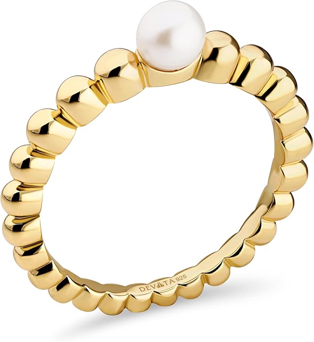 DEVATA Gold or Rhodium Plated Sterling Silver 925 – Eternity, Band Ring for Women – Heart, Knot, Clover, Infinity, Mariner, Cable, Curb, Cuban, Figaro, Daisy, Rope, Ribbed, Dome