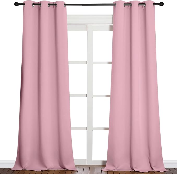 NICETOWN Patio Glass Door Blackout Curtains for Bedroom/Living Room, Privacy Panel Drapes for Dining Room and Guest Room (Crystal Pink, 42 inches Wide x 90 inches Long, 1 Pair)