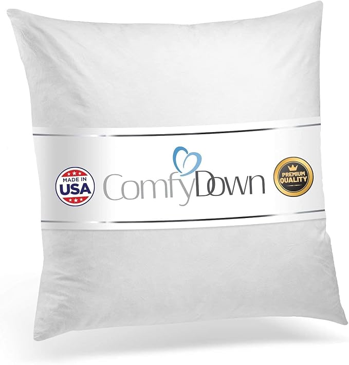 ComfyDown 31x31 Throw Pillow Insert, Down & Feather Fill, 100% Cotton Cover, Made in USA – Premium Soft Decorative Pillow Form Sham Stuffer for Bed, Sofa & Couch