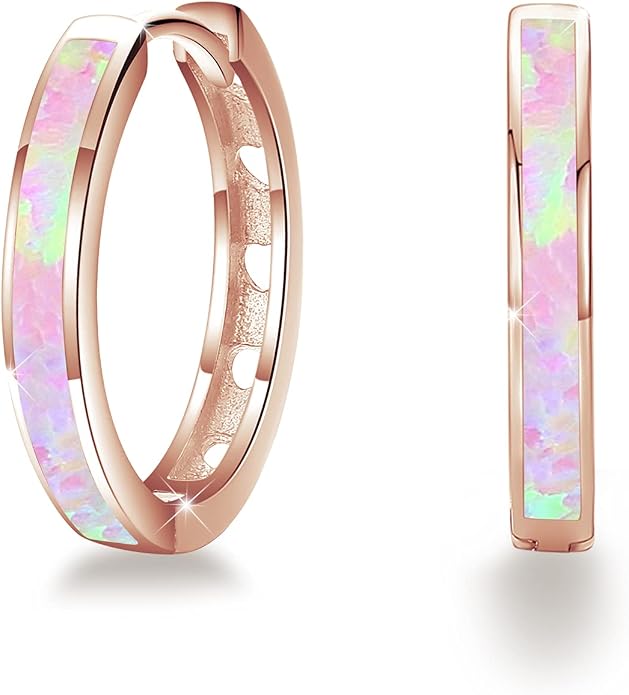 CUOKA MIRACLE 925 Sterling Silver Opal Hoop Earrings for Women - Opal Hinged Huggie Hoops, Hypoallergenic Small Hoop Earrings for Sensitive Ears, Dainty Everyday Jewelry Birthday Christmas Gift