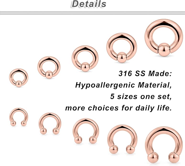 6G 8G 12G 14G 16G PA Ring Horseshoe CBR Circular Barbell 316L Surgical Steel Internally Threaded Pierced Body Jewelry for Women Inner Diameter:10mm 12mm 14mm 16mm