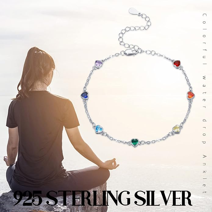 MEDWISE Sterling Silver Chakra Anklet 7 Chakra Beach Anklet Bracelet Link Chain Ankle Bracelet Gift for Women