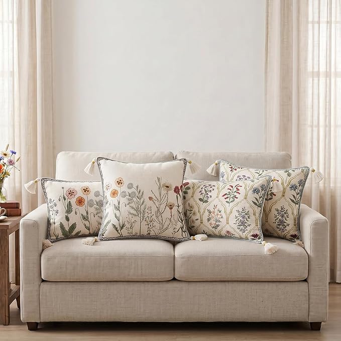 ISAENNE Designer Vintage Linen Throw Pillow Cover,28"x12"-Serenity D | French Elegant Rectangle Decor Pillow Cover,Concealed Zipper Design,Light Beige,Sofa,Bedroom,Living Room,Chairs