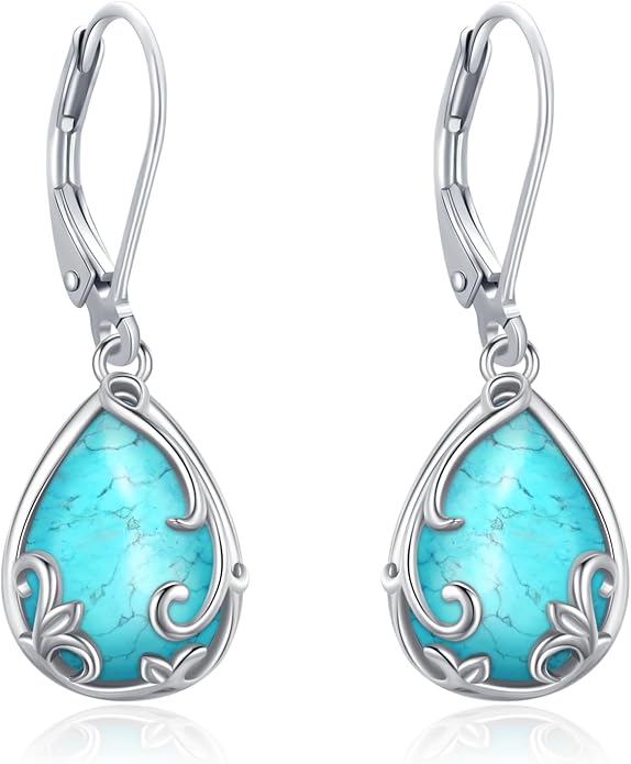 Black Cat/Turtle/Moonstone//Turquoise/Flower/Tree of Life Earrings Sterling Silver Cute Animal Leverback Dangle Earrings Jewelry Gifts