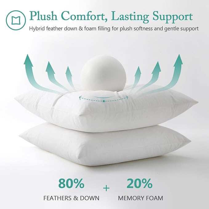BPC Luxury Feather Down 24x24 Pillow Inserts Set of 2, Soft Fluffy Throw Pillow Inserts, 100% Organic Cotton Cover, Square Pillows for Couch, Living Room, Bed, Sofa