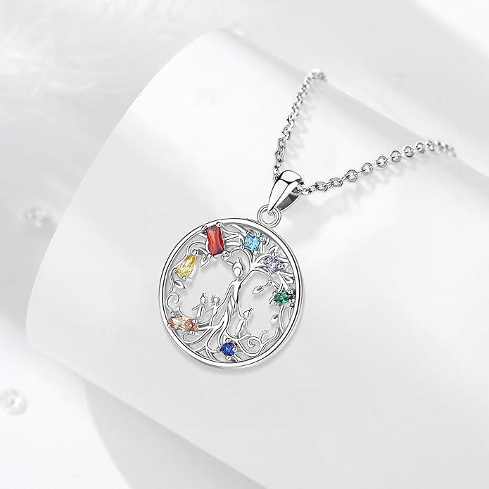 AEONSLOVE Tree of Life Necklace 925 Sterling Silver, Family Tree of Life Pendants Jewelry Gifts for Women Wife Mother, 18 Inch Chain