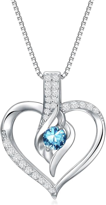Birthstone Necklace Gifts for Women, 18K Gold-plated Sterling Silver Love Heart Necklace Durable Box Chain Women Jewelry Gifts for Her 20"