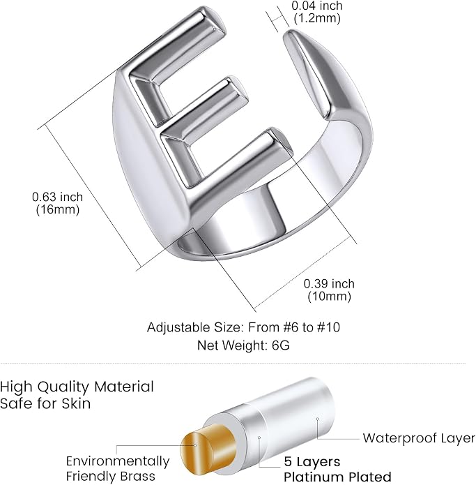 KeyStyle Bold Initial Letter Rings Adjustable, GoldChic Jewelry Women Gold Statement Ring Personalized Engraved Women’s Open Signet Ring for Party (Gold, White Gold, Black)