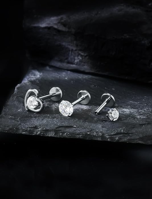20G 18G 16G Astm F136 Titanium Internal Thread Flat Back Earrings Nose Studs Tragus Forward Helix Conch Cartilage Lobe Earring Stud Medusa Labret Monroe Lip Ring Piercing Jewelry For Women Men