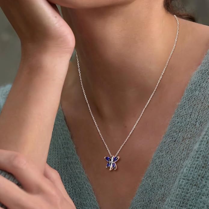 925 Sterling Silver Birthstone Necklaces for Women, Dainty Cute Dragonfly/Butterfly Pendant Necklace, Great Christmas/Anniversary Jewelry for Mother