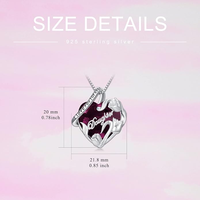 PROESS S925 Sterling Silver Daughter Heart Pendant Necklace from Dad Mom I Love You Forever Jewelry